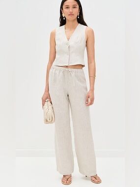 Reformation Olina Linen Pants in Oatmeal XS NWOT